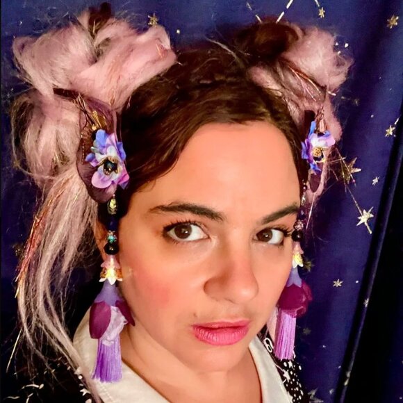 Artist Made MYSTICAL Purple Blue Party Festival Flower Hair Decor Clip Tassel - Picture 1 of 8